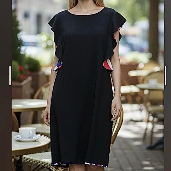 Nicole Miller Dresses & Skirts - Nicole Miller New York Black Peek-a-boo Flamenco-Style Sleeve Shift Dress Sz 10